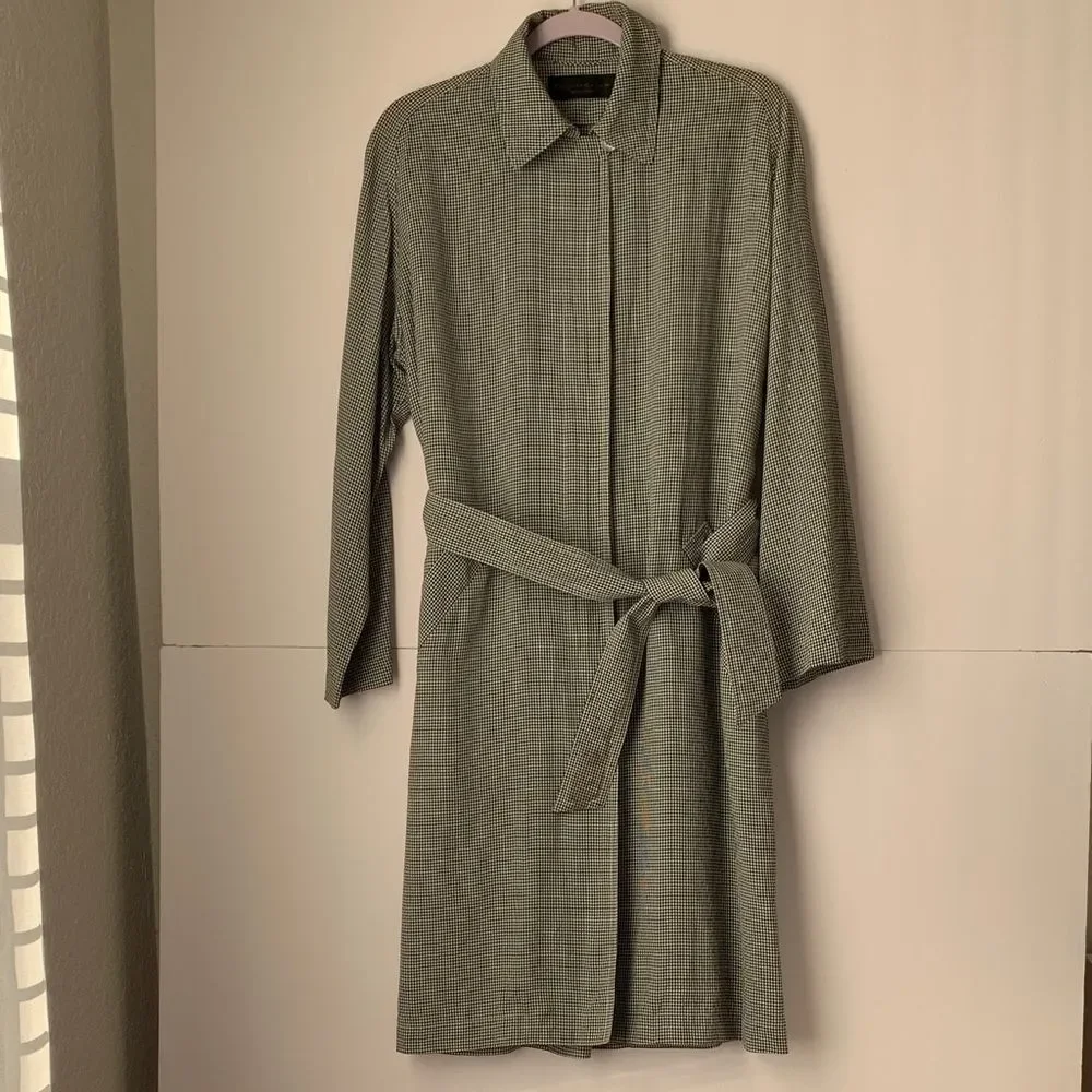 Donna Karan New York Women's Lightweight Plaid Belted Trench Coat Size M